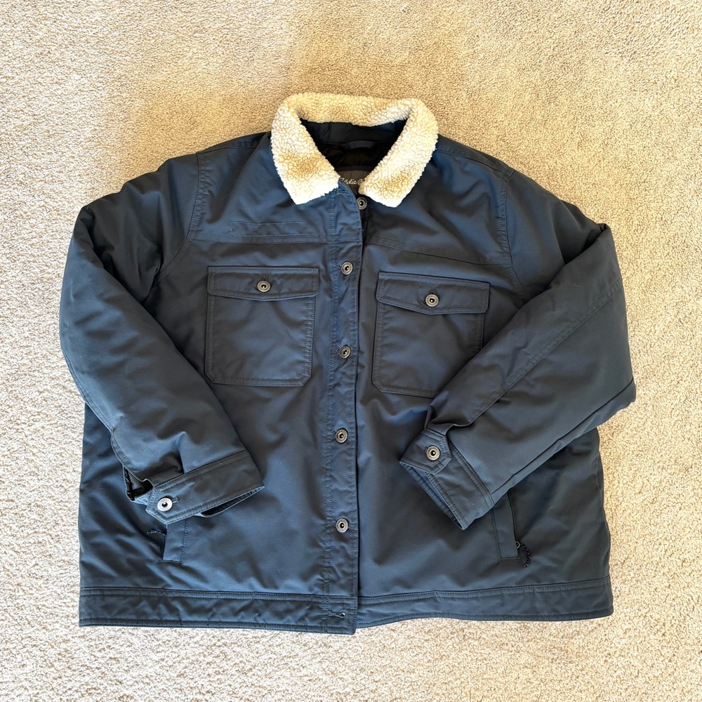 Eddie Bauer Women’s Down Emmons Trucker Blue Button Up Winter Coat